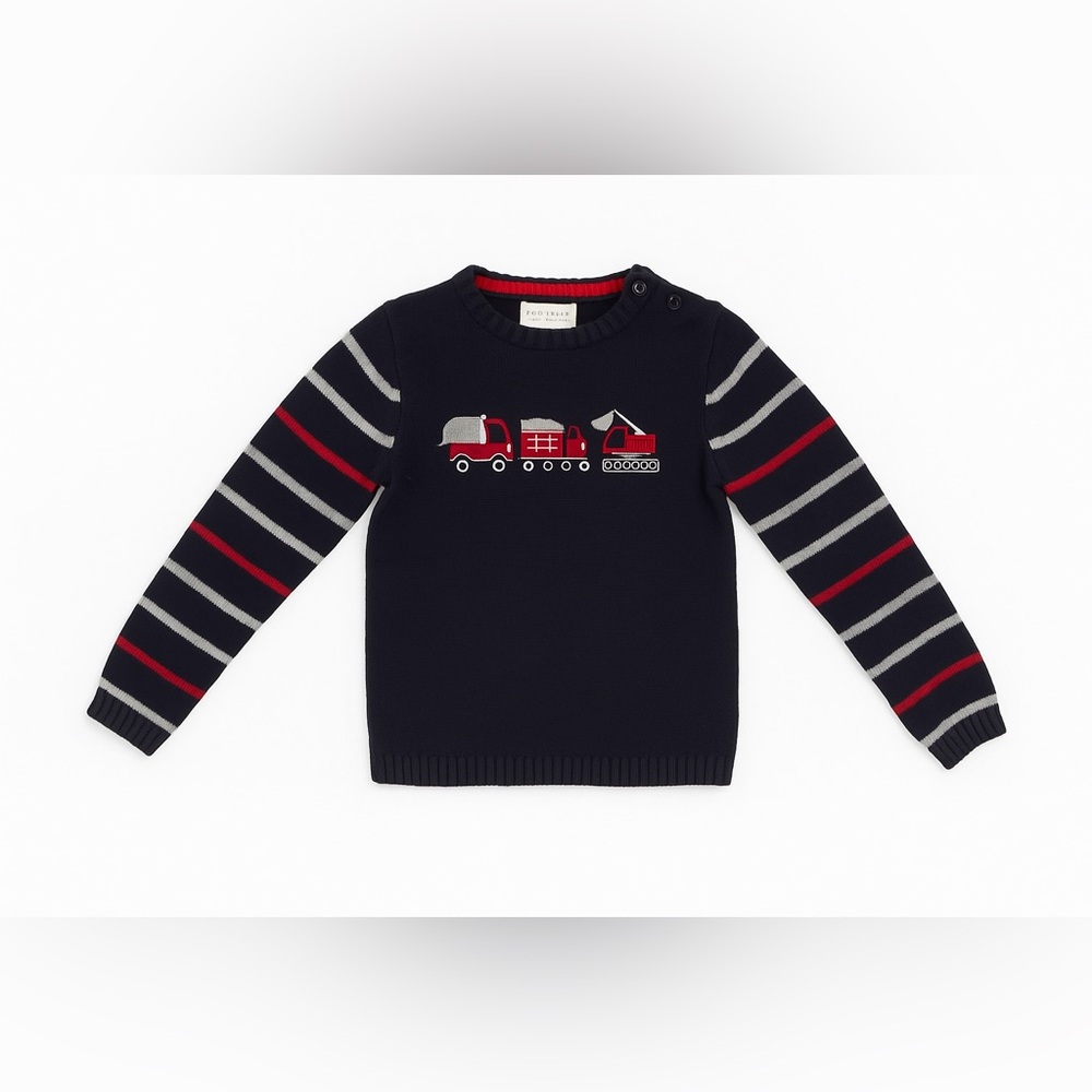 Rorie Whelan Sz 4T Boys Knit Sweater Construction Trucks Navy Blue